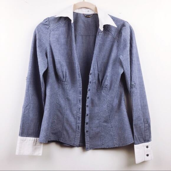 Ali & Kris Blue & White Striped Fitted Button-Up Shirt - Picture 8 of 8